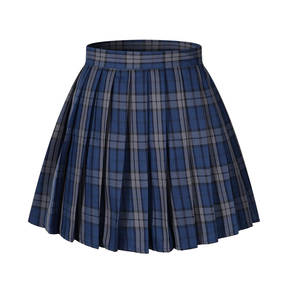 4602 Midi Pleated Solid Tennis School Uniform Skirts Costumes Blue White